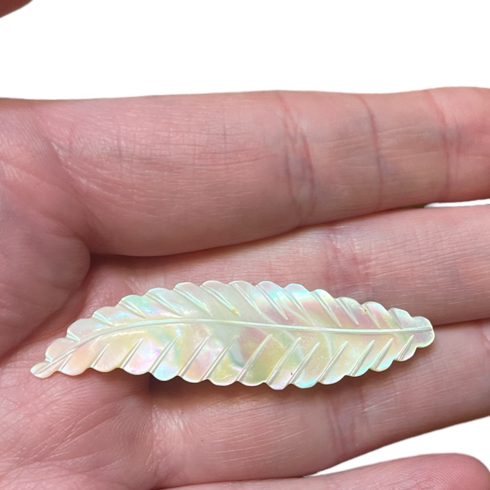Carved Mother of Pearl Leaf Brooch